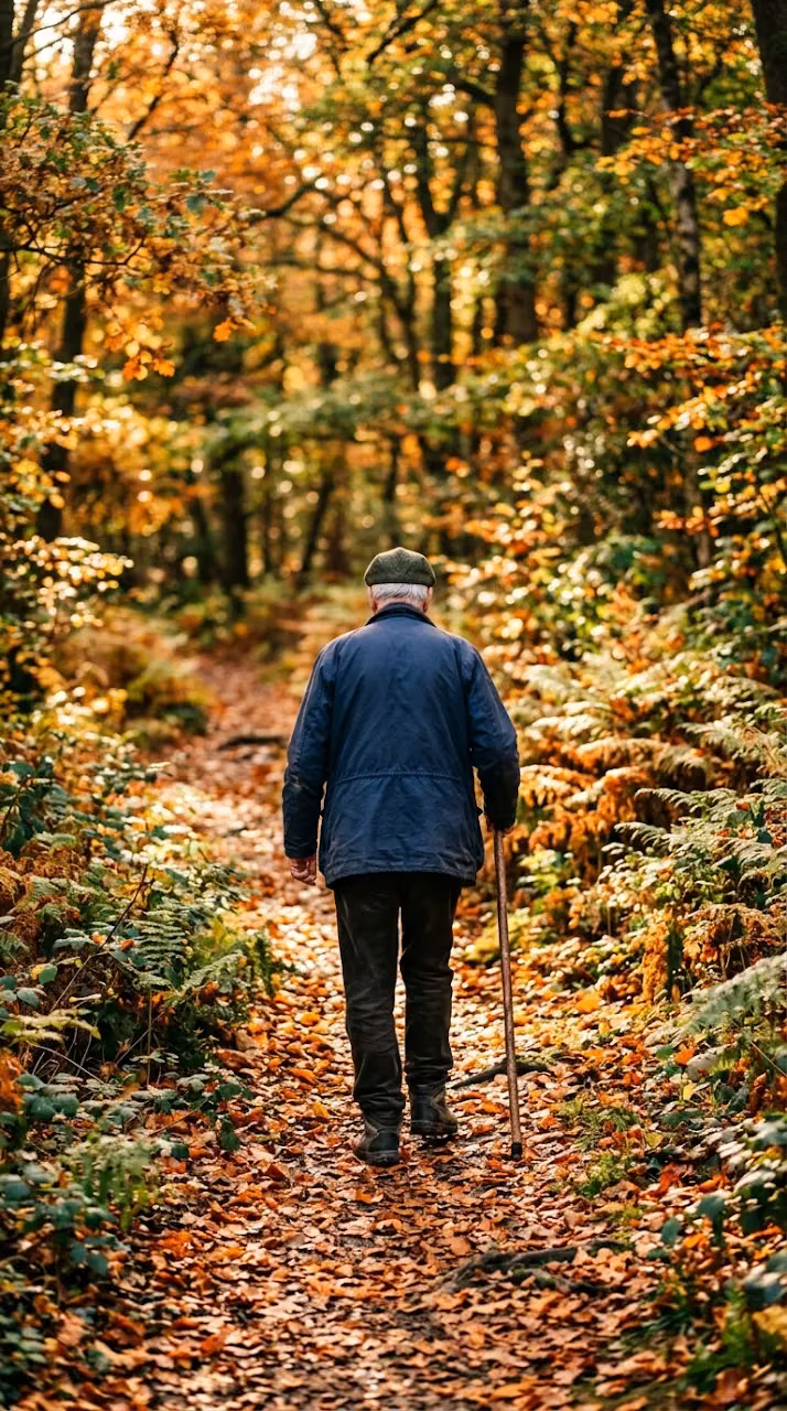 Download Senior Man with Walking Stick on an Autumn Forest Trail Wallpaper in Mobile HD Senior Man with Walking Stick on an Autumn Forest Trail - Free Mobile AMOLED Wallpaper Background