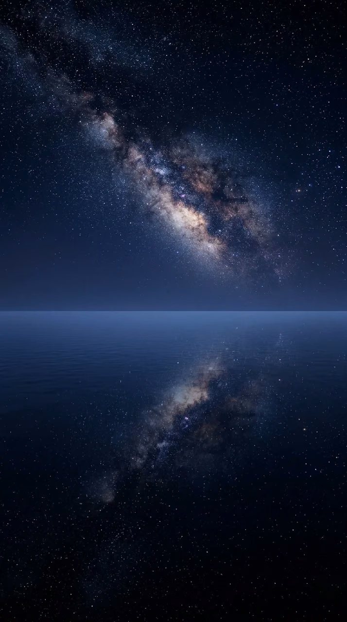 Serene Ocean Mirror Starlit Sky Night Mobile Wallpaper - Free Mobile AMOLED Wallpaper Background