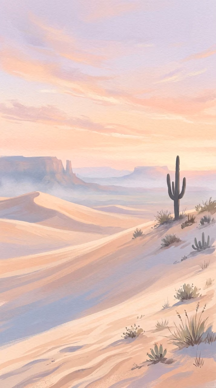 Download Serene Pastel Desert Landscape with Sand Dunes and Mesas Wallpaper in Mobile HD Serene Pastel Desert Landscape with Sand Dunes and Mesas - Free Mobile AMOLED Wallpaper Background