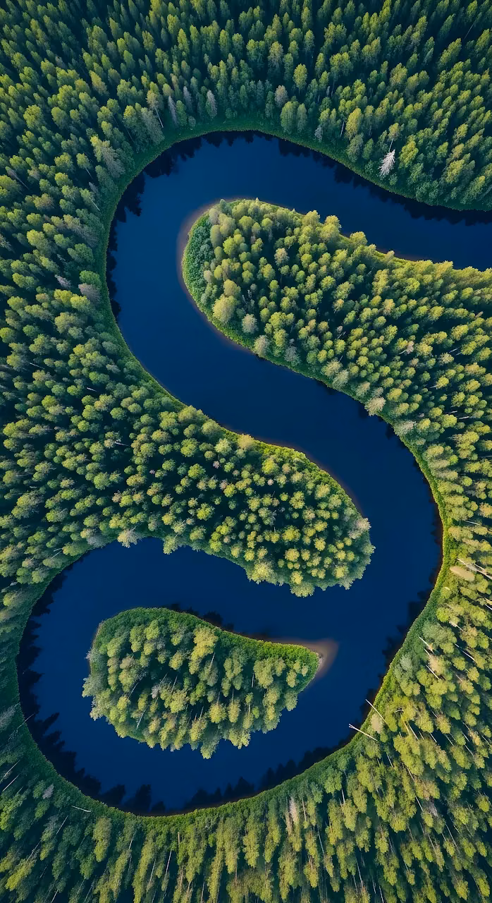Download Serpentine River Winding Through Lush Green Forest Wallpaper in Mobile HD Serpentine River Winding Through Lush Green Forest - Free Mobile AMOLED Wallpaper Background