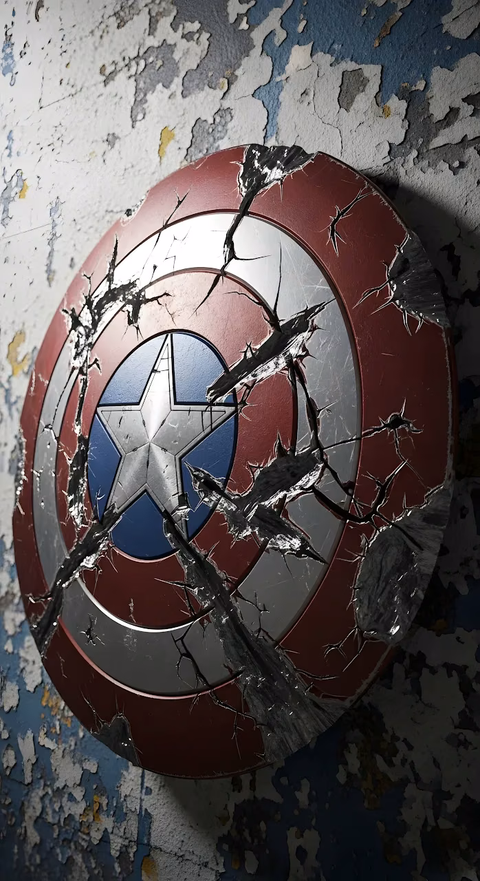 Severely Damaged Captain America Shield on Grungy Wall - Free Mobile AMOLED Wallpaper Background