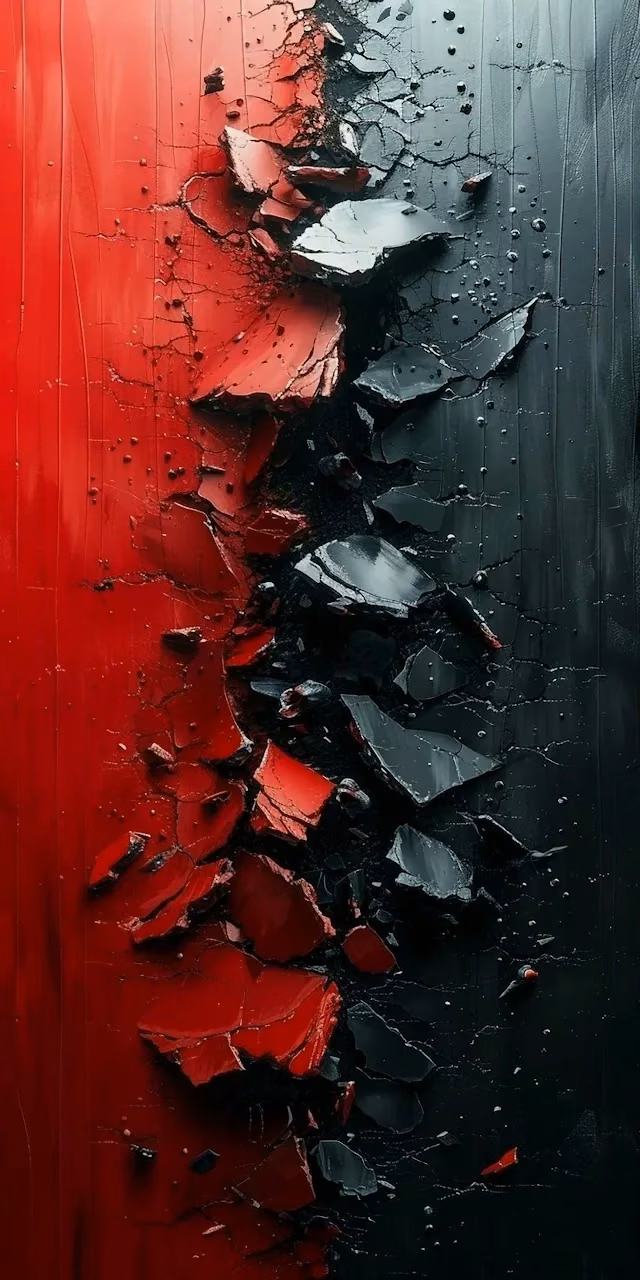 Shattered Red and Black Contrast Abstract Texture Art - Free Mobile AMOLED Wallpaper Background