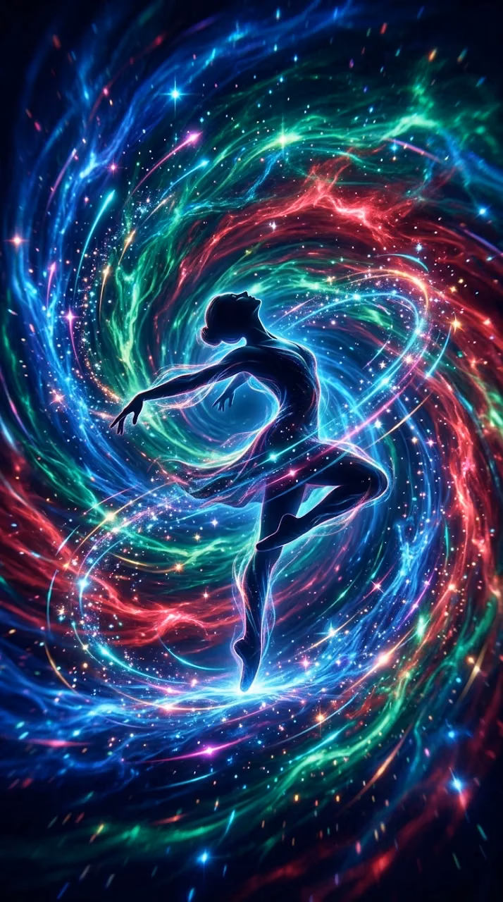 Download Silhouette of a Dancer in a Vibrant Cosmic Energy Storm Wallpaper in Mobile HD Silhouette of a Dancer in a Vibrant Cosmic Energy Storm - Free Mobile AMOLED Wallpaper Background