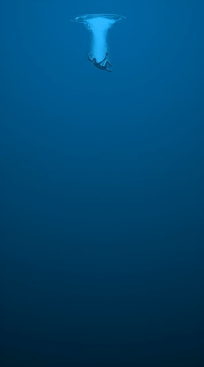 Silhouette Falling into Abyss of Deep Blue Ocean - Free Mobile AMOLED Wallpaper Background