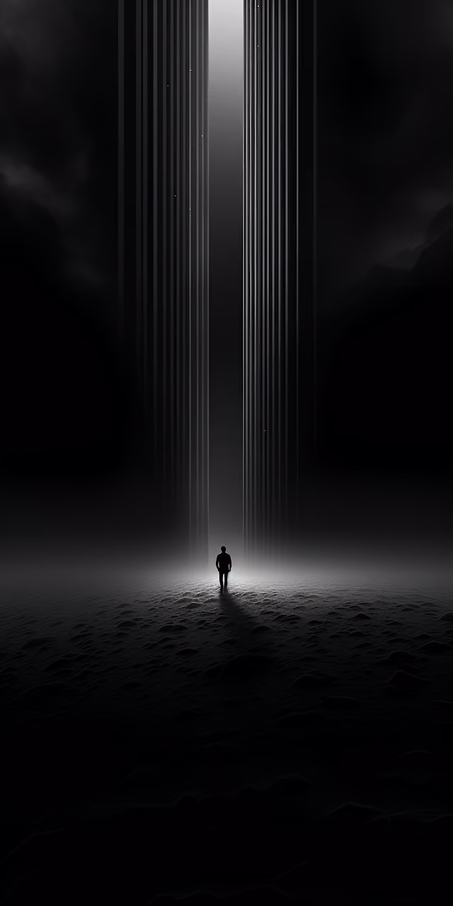 Download Silhouette Standing in Beam of Light Between Towers Wallpaper in Mobile HD Silhouette Standing in Beam of Light Between Towers - Free Mobile AMOLED Wallpaper Background