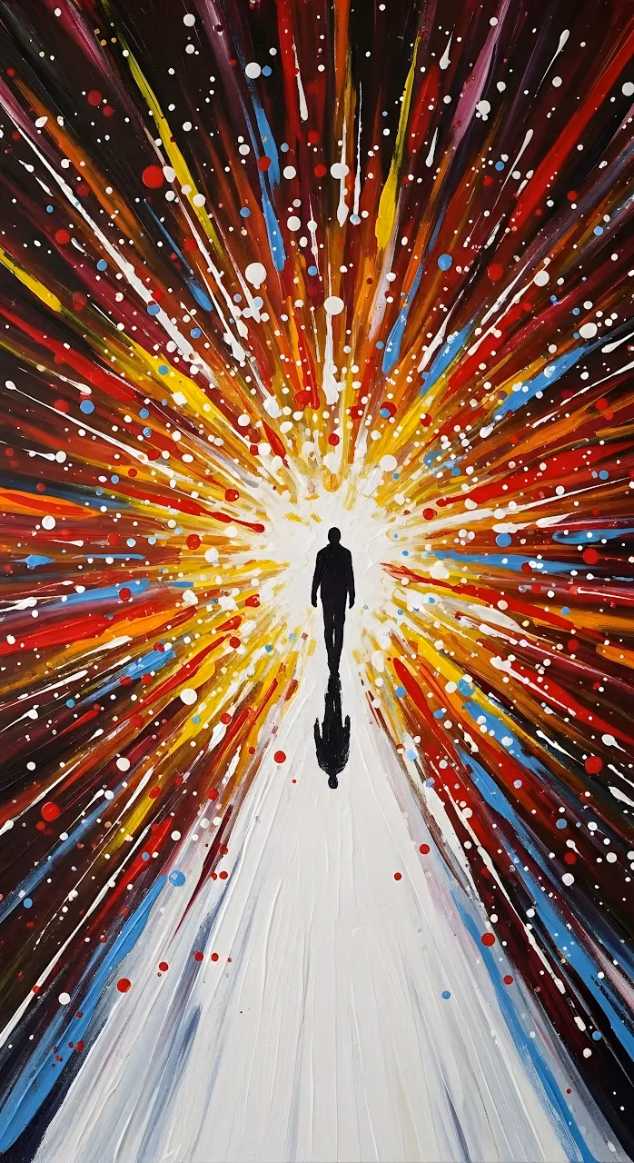 Silhouette Walking into Abstract Paint Explosion Light - Free Mobile AMOLED Wallpaper Background