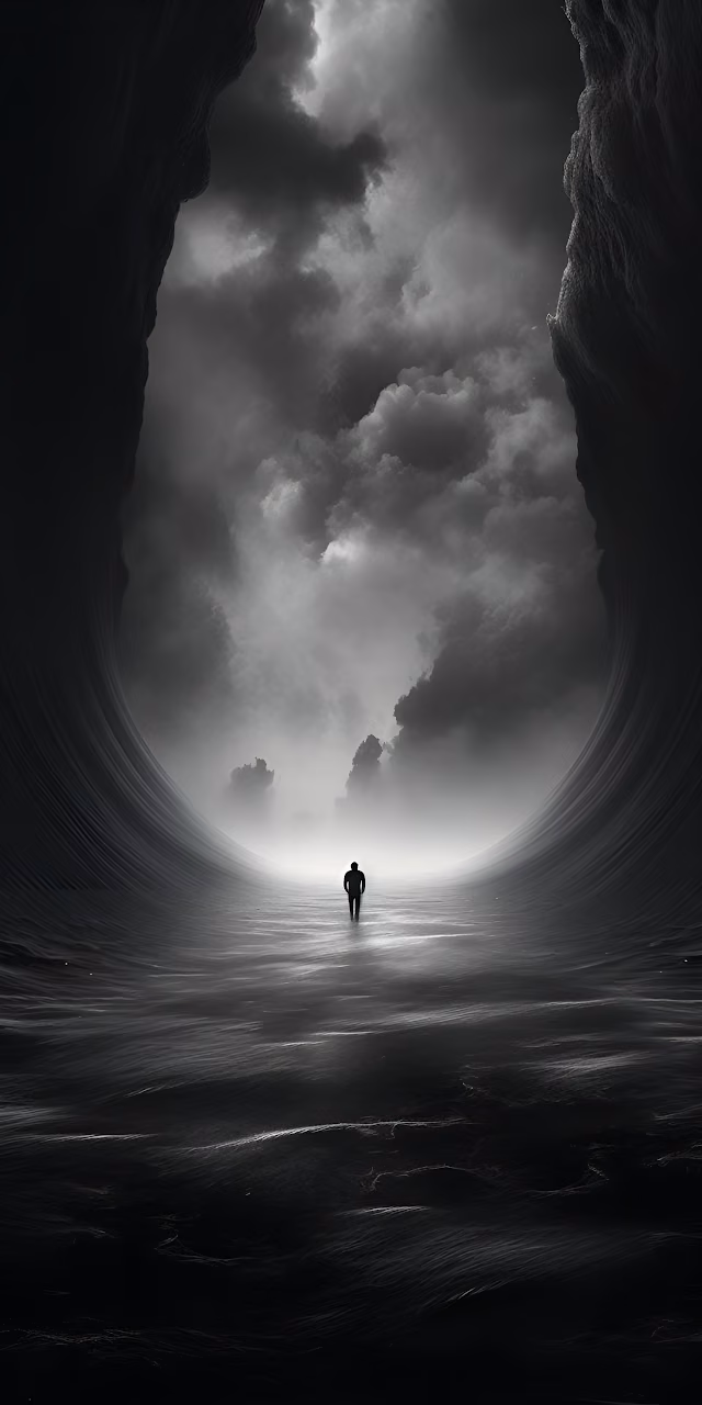Download Silhouette Walking Through Cosmic Tunnel of Clouds Wallpaper in Mobile HD Silhouette Walking Through Cosmic Tunnel of Clouds - Free Mobile AMOLED Wallpaper Background