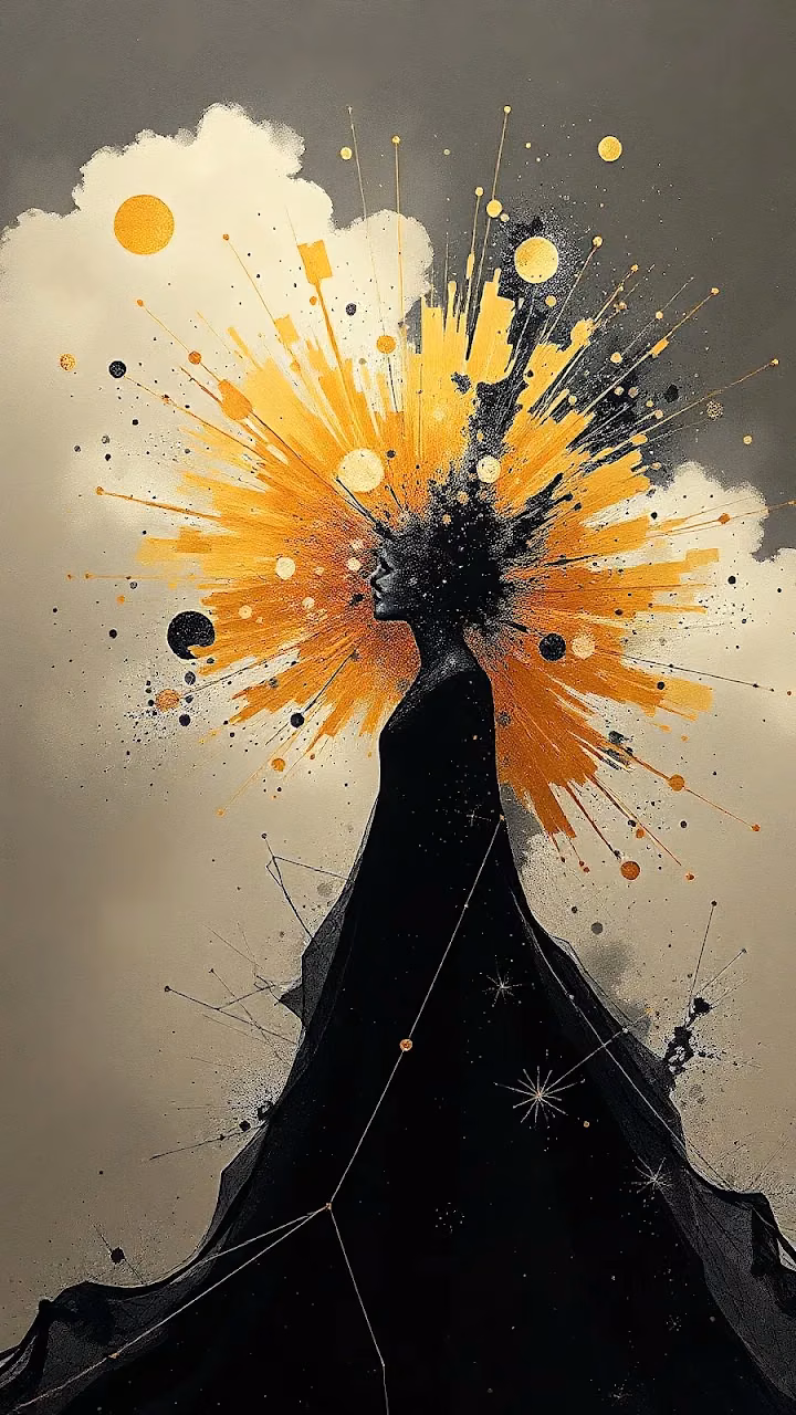Silhouette Woman with Cosmic Golden Explosion - Free Mobile AMOLED Wallpaper Background