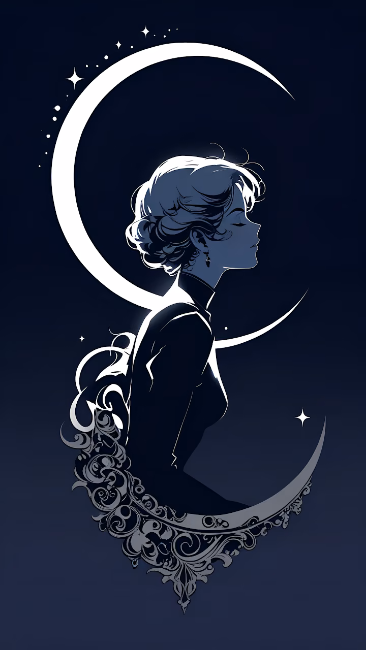 Download Silhouette of Woman in Profile Against Crescent Moon Wallpaper in Mobile HD Silhouette of Woman in Profile Against Crescent Moon - Free Mobile AMOLED Wallpaper Background