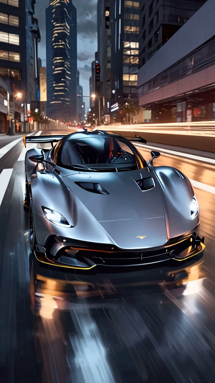 Download Silver Supercar Speeding Through Neon City Night Wallpaper in Mobile HD Silver Supercar Speeding Through Neon City Night - Free Mobile AMOLED Wallpaper Background