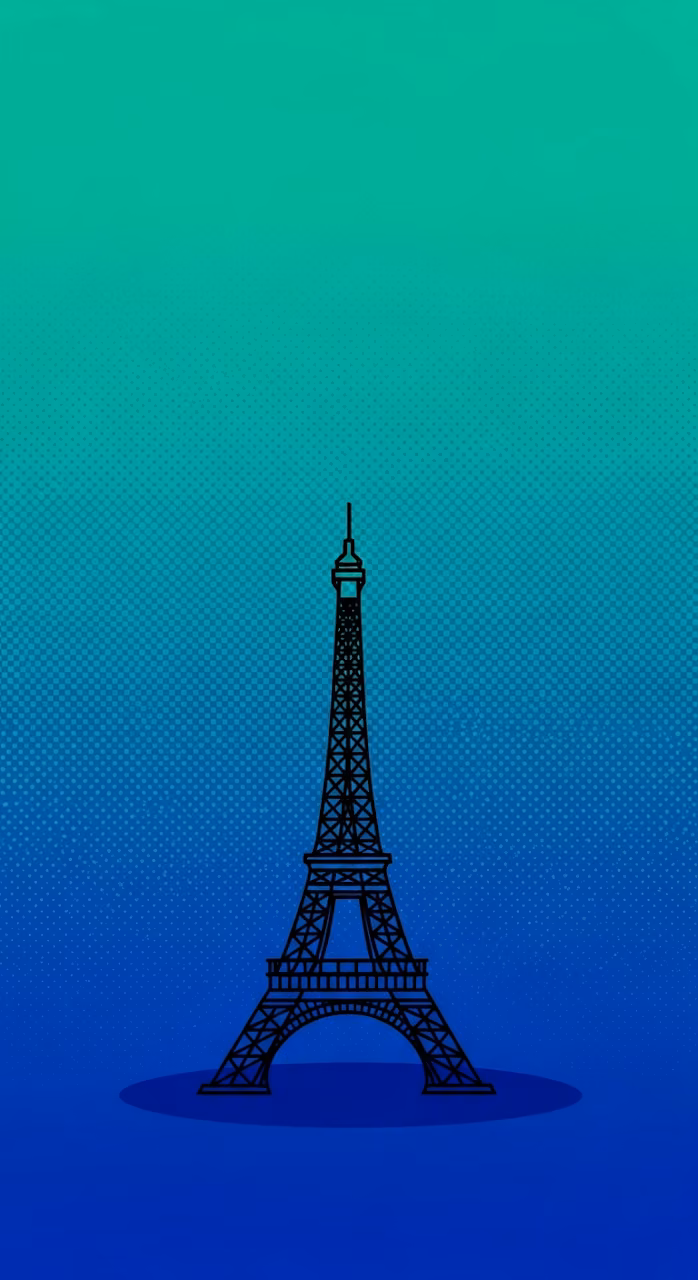 Simple Black Line Art Sketch of the Eiffel Tower on a Minimal Teal Gradient Background - Free Mobile AMOLED Wallpaper Background