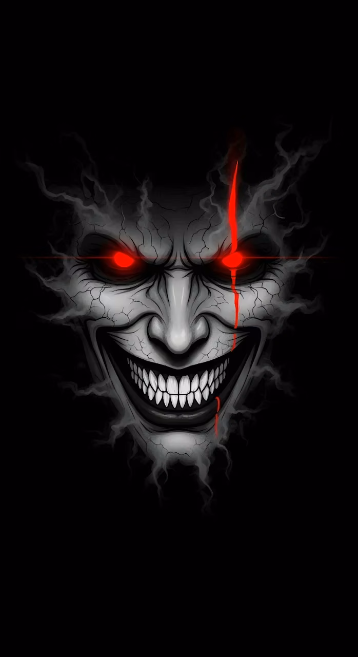 Download Sinister Cracked Demon Face with Glowing Red Eyes Wallpaper in Mobile HD Sinister Cracked Demon Face with Glowing Red Eyes - Free Mobile AMOLED Wallpaper Background