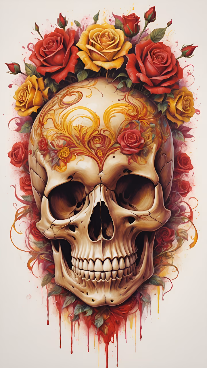 Download Skull Adorned with Red and Yellow Roses Wallpaper in Mobile HD Skull Adorned with Red and Yellow Roses - Free Mobile AMOLED Wallpaper Background