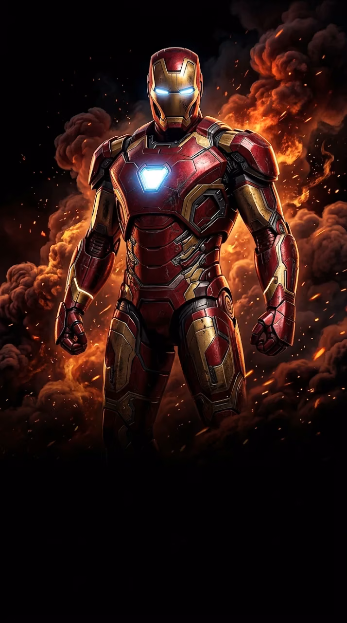 Download Sleek Armored Hero emerging from Dark Crimson Fire and Smoke Wallpaper in Mobile HD Sleek Armored Hero emerging from Dark Crimson Fire and Smoke - Free Mobile AMOLED Wallpaper Background