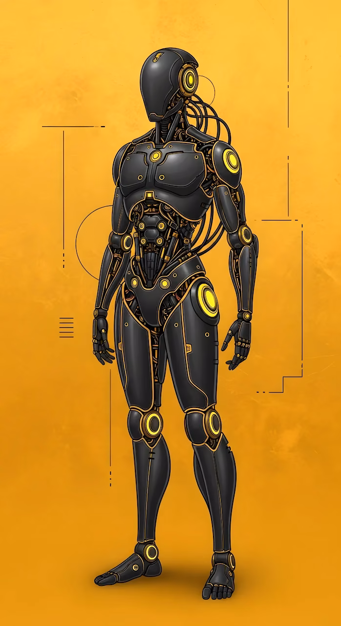 Sleek Black Android Design with Gold Accents on Yellow Art - Free Mobile AMOLED Wallpaper Background