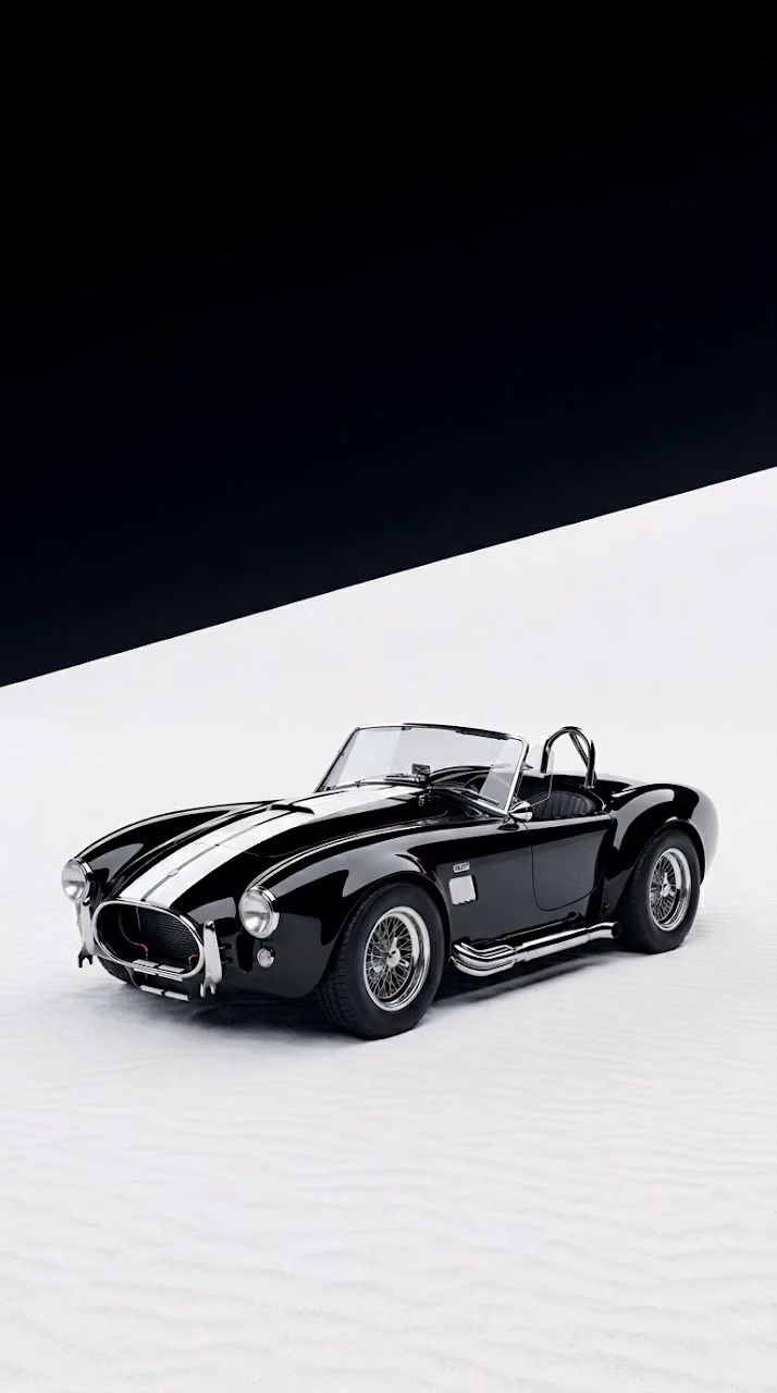 Sleek Black Classic Roadster in Minimalist White Sand and Dark Sky - Free Mobile AMOLED Wallpaper Background