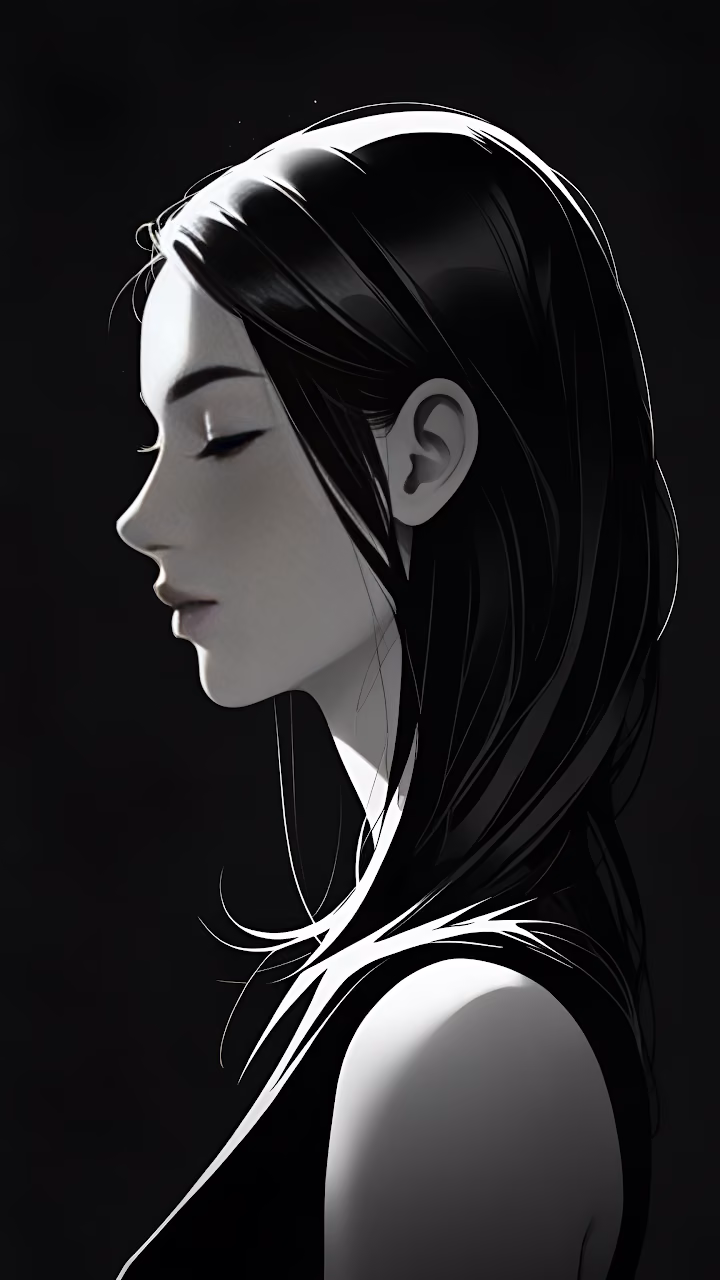 Download Sleek Black Haired Woman Profile Illustration Dramatic Lighting Wallpaper in Mobile HD Sleek Black Haired Woman Profile Illustration Dramatic Lighting - Free Mobile AMOLED Wallpaper Background