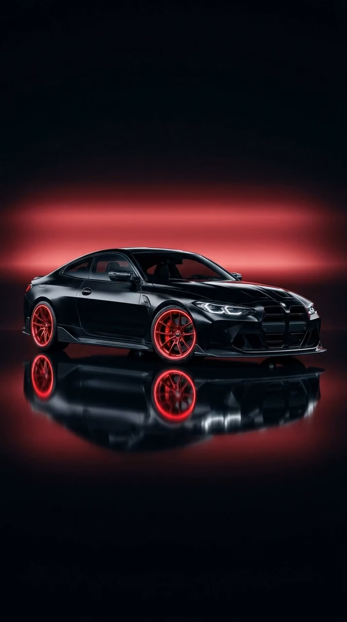 Download Sleek Black Sports Car on Glossy Floor with Red Lighting Wallpaper in Mobile HD Sleek Black Sports Car on Glossy Floor with Red Lighting - Free Mobile AMOLED Wallpaper Background