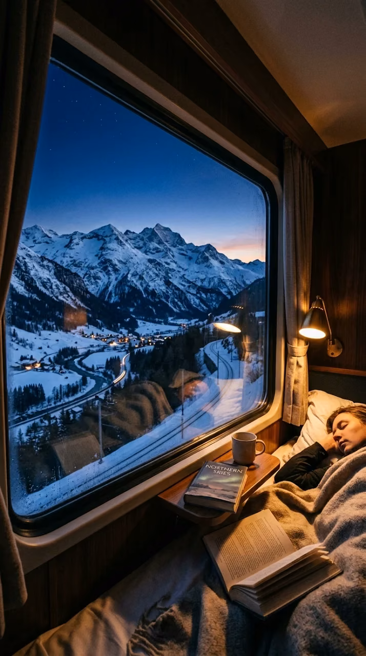 Sleeper Train Window Snowy Mountain View Wallpaper - Free Mobile AMOLED Wallpaper Background