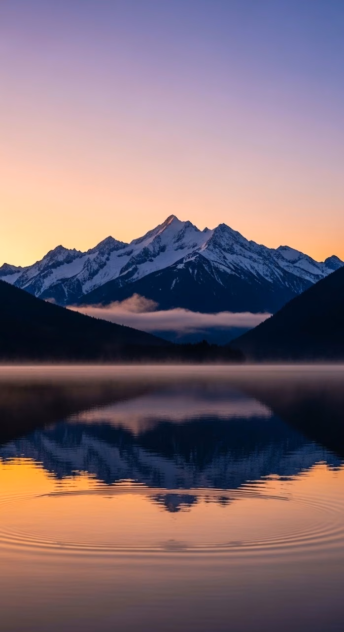 Snowy Mountain Lake Reflection - Free Mobile AMOLED Wallpaper Background