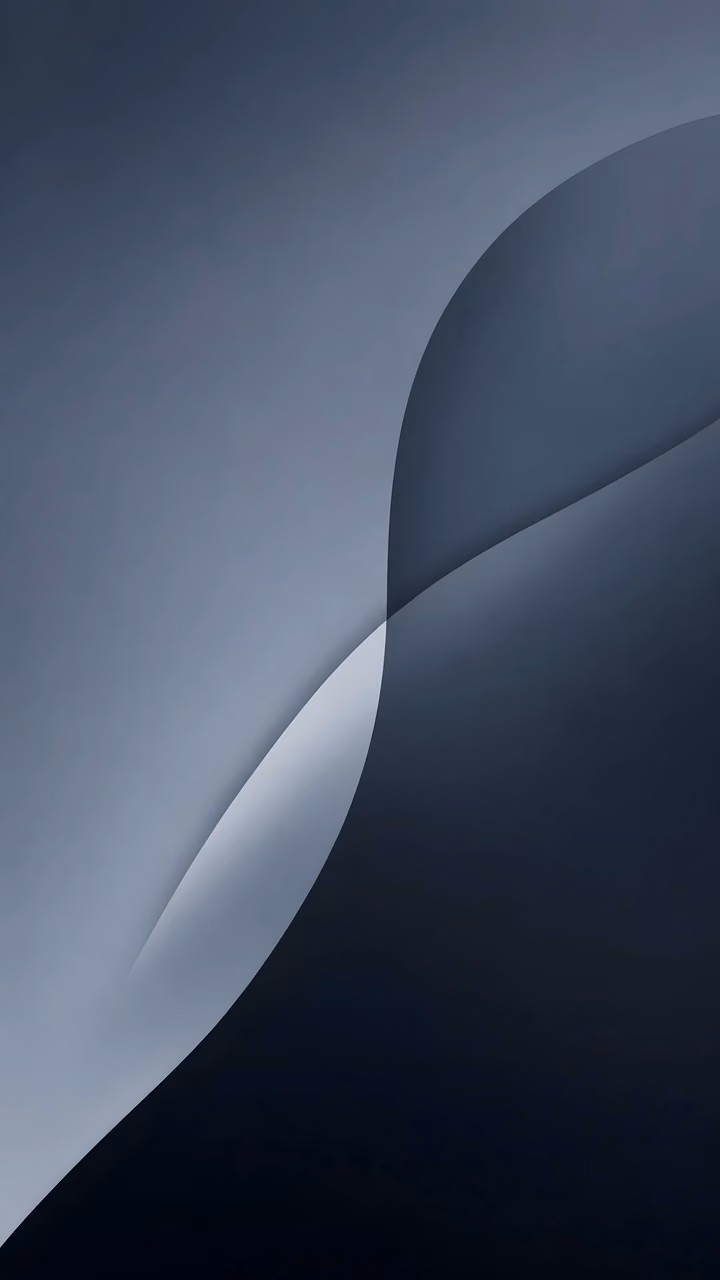 Download Soft Blue Grey Interlocking Curved Forms Wallpaper in Mobile HD Smooth blue-grey curved layers overlap across a dark gradient background in a minimal vertical composition.