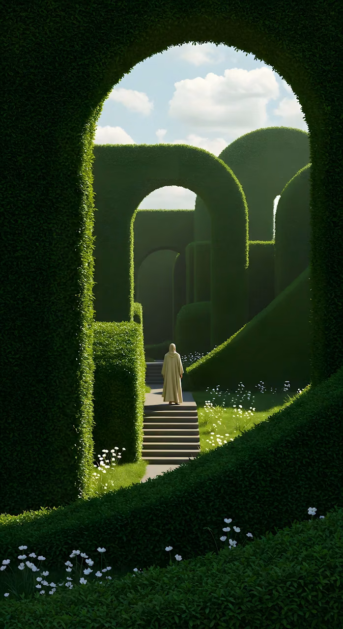 Download Solitary Figure in a Grand Architectural Hedge Maze Wallpaper in Mobile HD Solitary Figure in a Grand Architectural Hedge Maze - Free Mobile AMOLED Wallpaper Background