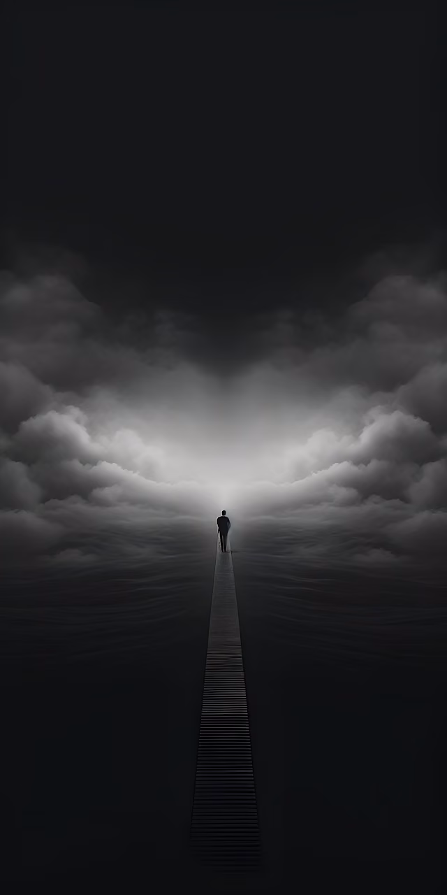 Solitary Path Over Abyss Dark Minimalist Art - Free Mobile AMOLED Wallpaper Background