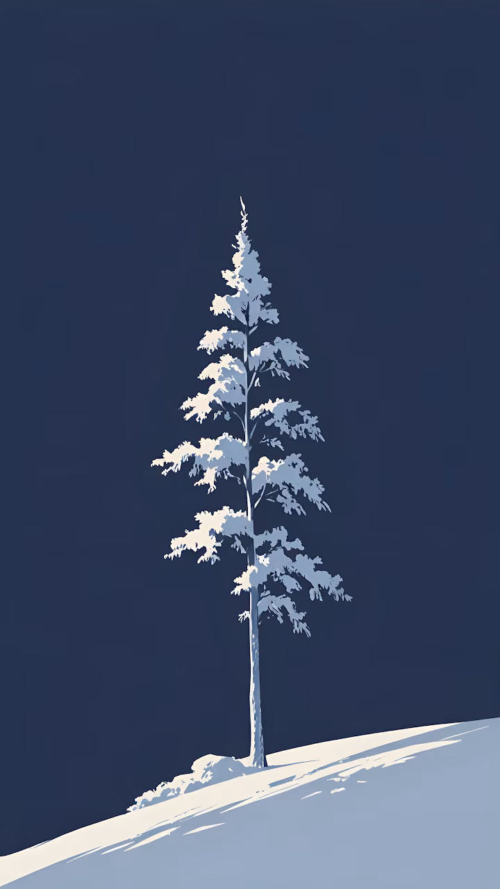 Download Solitary Snow-Covered Pine Tree on Hill Wallpaper in Mobile HD Solitary Snow-Covered Pine Tree on Hill - Free Mobile AMOLED Wallpaper Background