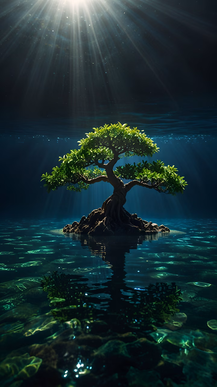 Download Solitary Tree on Rock Island Under Sunlit Water Wallpaper in Mobile HD Solitary Tree on Rock Island Under Sunlit Water - Free Mobile AMOLED Wallpaper Background