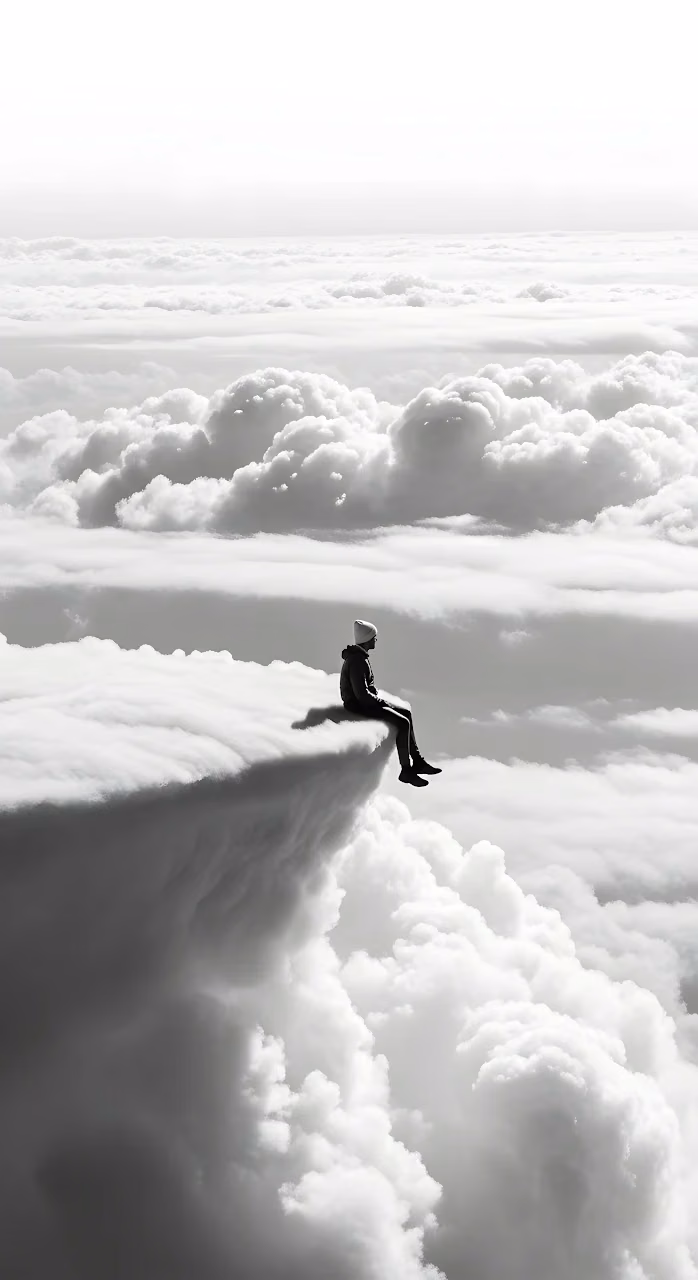 Download Solitude Above Clouds Edge Monochrome Surreal View Wallpaper in Mobile HD Solitude Above Clouds Edge Monochrome Surreal View - Free Mobile AMOLED Wallpaper Background