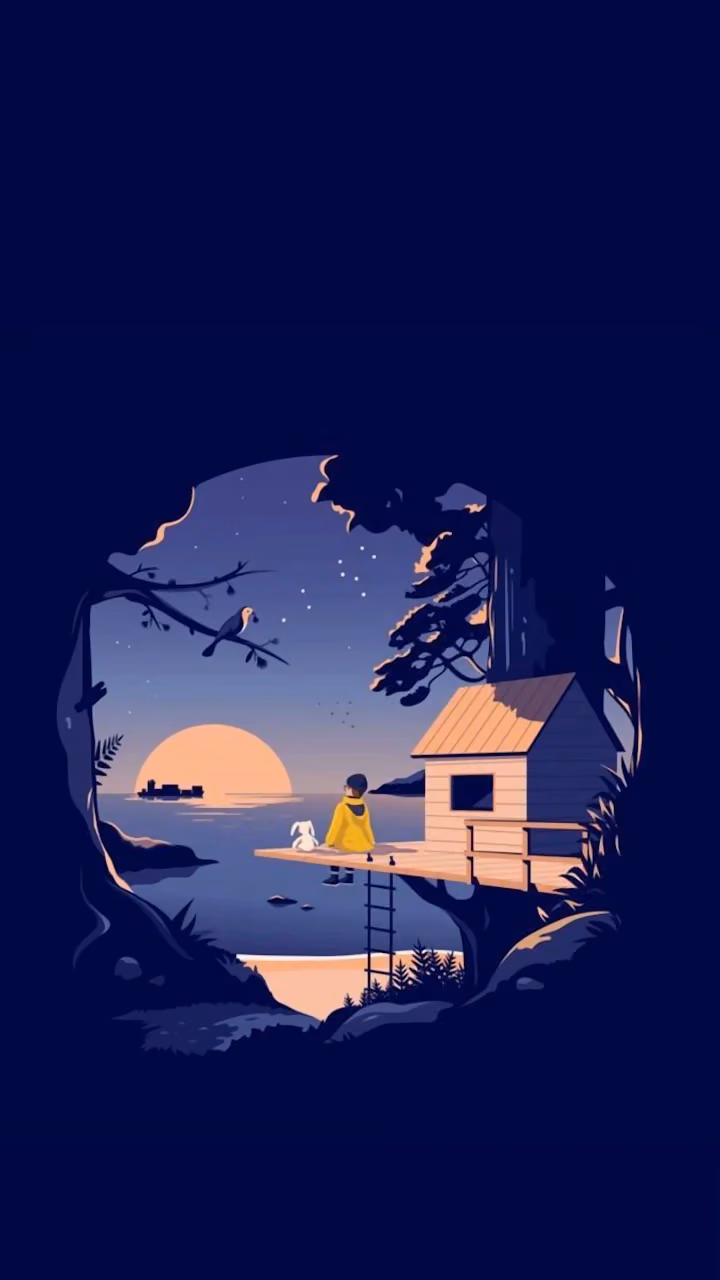 Download Solitude Sunset Cabin Illustration, Minimalist Night Sky Art Wallpaper in 4K UHD Solitude Sunset Cabin Illustration, Minimalist Night Sky Art - Free 4K Desktop Wallpaper Background