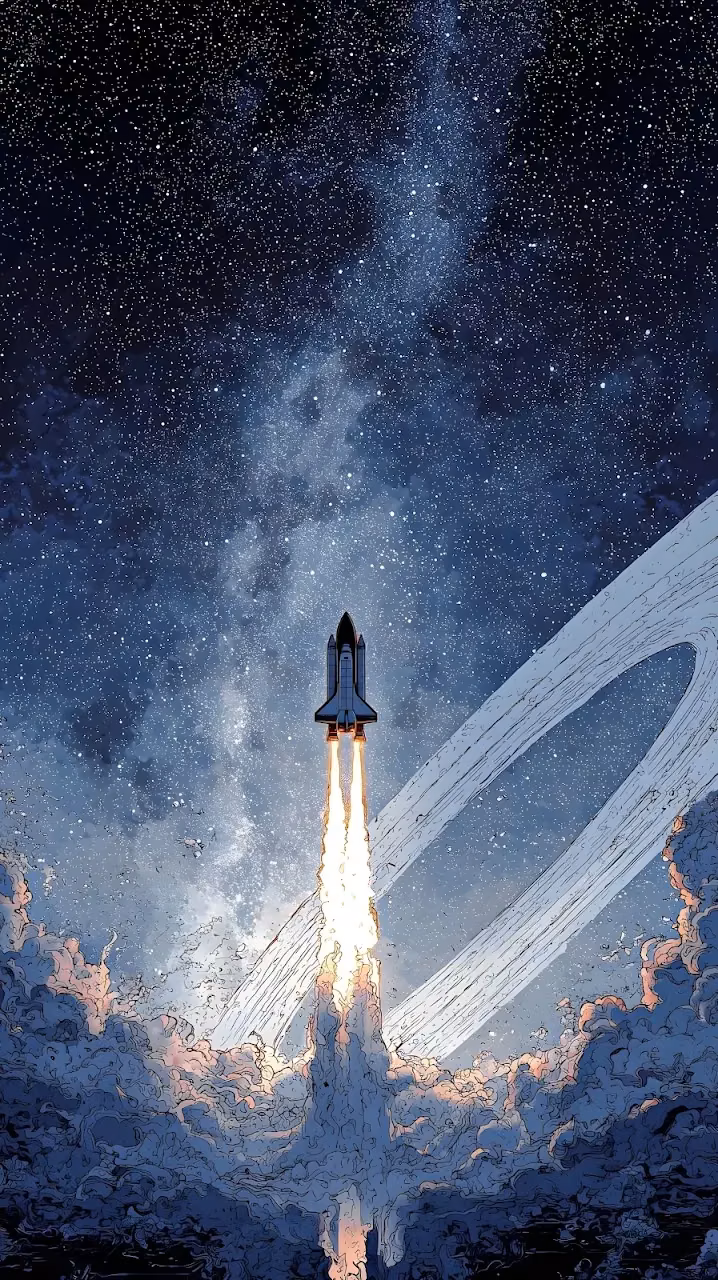 Space Shuttle Launch into Starry Night Sky Art - Free Mobile AMOLED Wallpaper Background