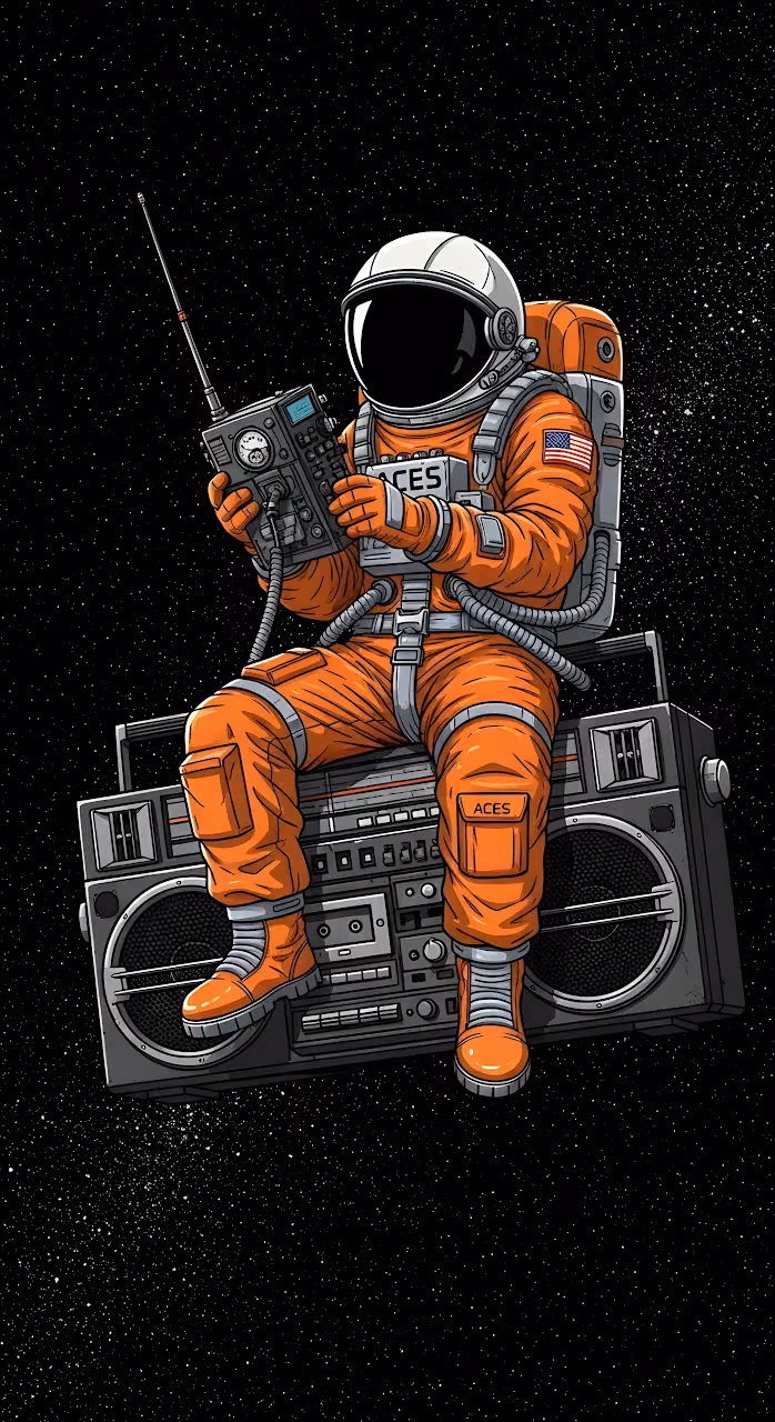 Download Space Traveler Listening to Radio on a Retro Boombox Wallpaper in Mobile HD Space Traveler Listening to Radio on a Retro Boombox - Free Mobile AMOLED Wallpaper Background