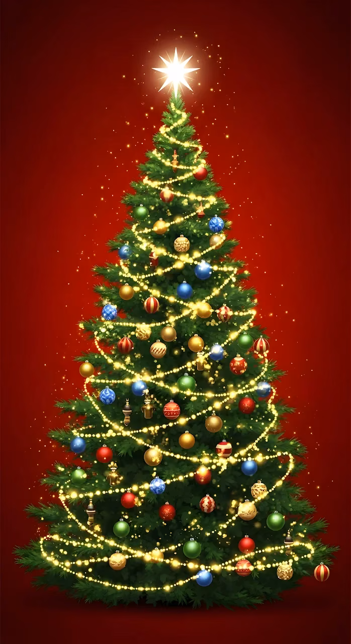 Sparkling Christmas Tree Red Festive Ornament Display - Free Mobile AMOLED Wallpaper Background
