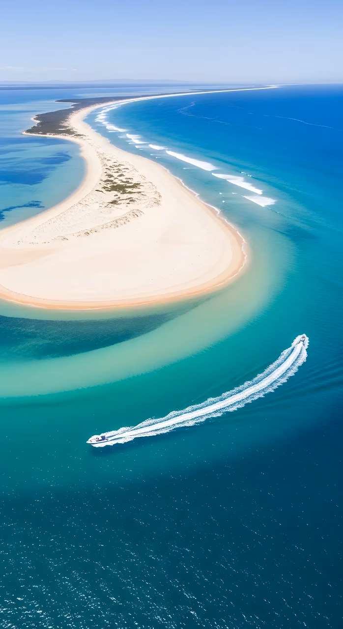 Speedboat Wake Over Turquoise Waters by White Sandbar - Free Mobile AMOLED Wallpaper Background