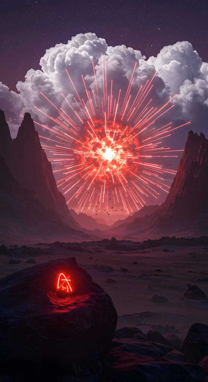 Download Spherical Red Energy Burst Above a Desolate Alien Planet Wallpaper in Mobile HD Spherical Red Energy Burst Above a Desolate Alien Planet - Free Mobile AMOLED Wallpaper Background