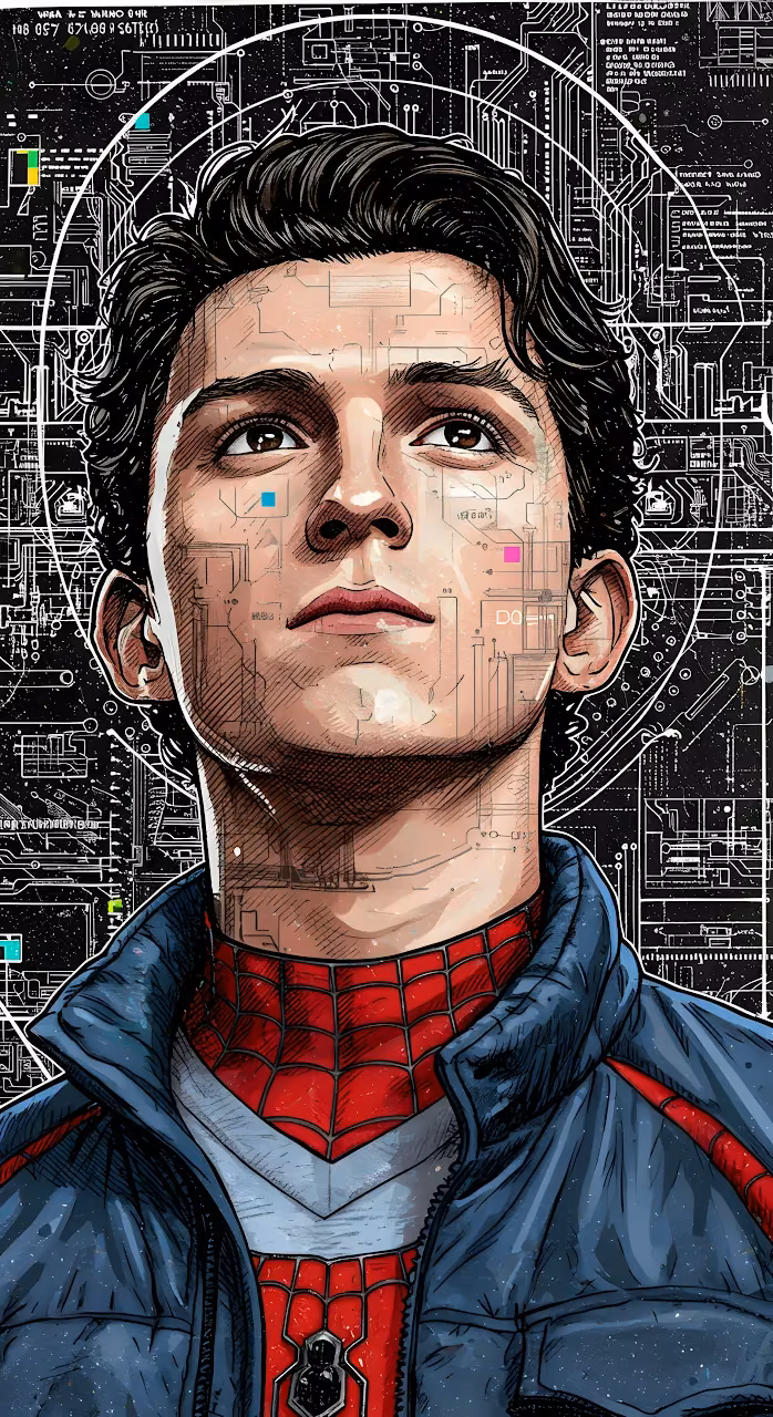 Spider-Man Tech Schematic Portrait Black Background - Free Mobile AMOLED Wallpaper Background