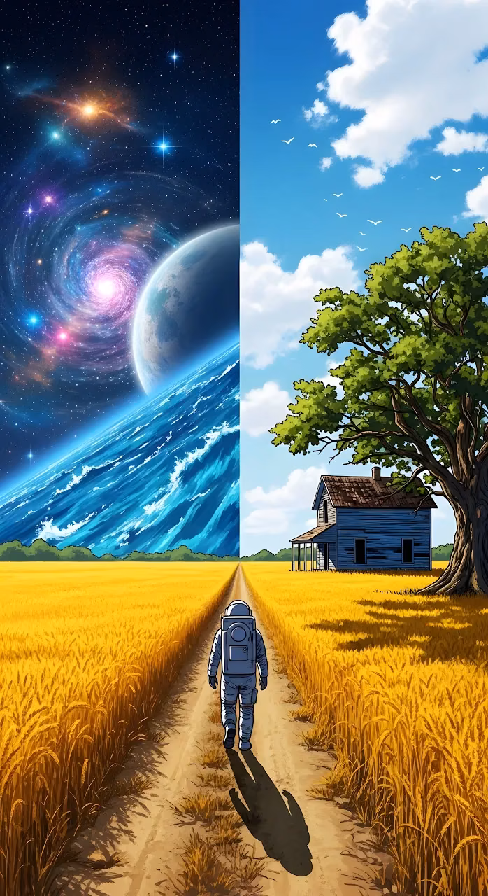 Download Split Reality Astronaut Walking Through Cosmic Field Wallpaper in Mobile HD Split Reality Astronaut Walking Through Cosmic Field - Free Mobile AMOLED Wallpaper Background