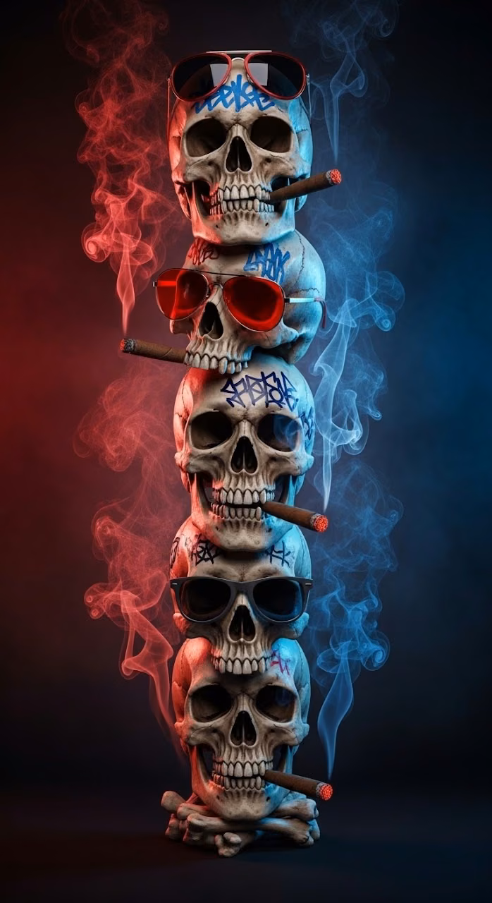 Stacked Artistic Skulls with Sunglasses and Cigars - Free Mobile AMOLED Wallpaper Background