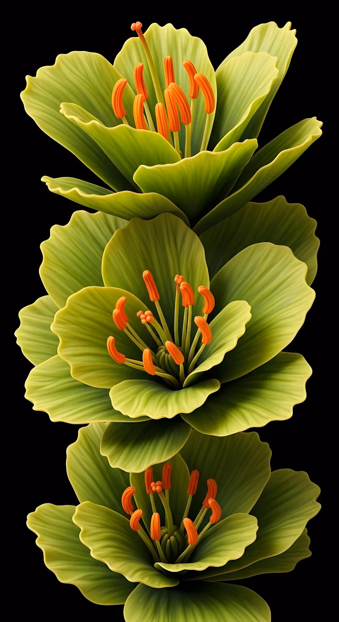 Stacked Green Succulent Flowers Orange Stamens Art - Free Mobile AMOLED Wallpaper Background
