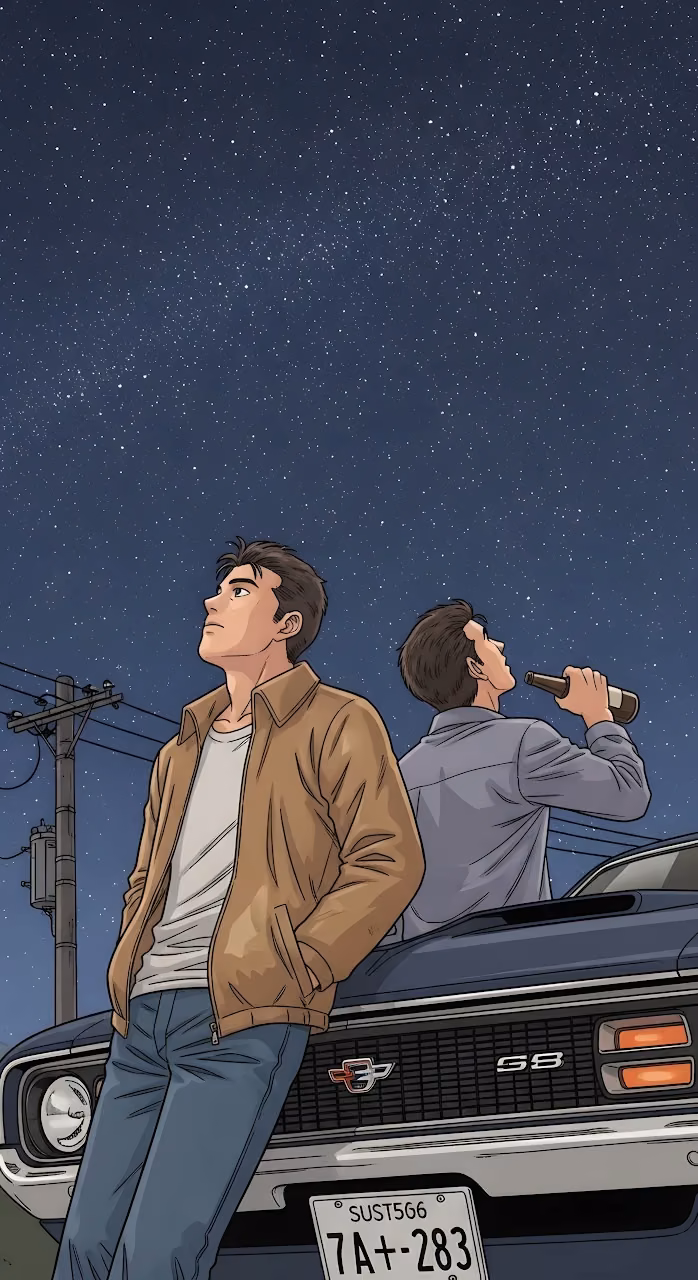 Download Stargazing by Vintage Car on a Dark Night Illustration Wallpaper in Mobile HD Stargazing by Vintage Car on a Dark Night Illustration - Free Mobile AMOLED Wallpaper Background