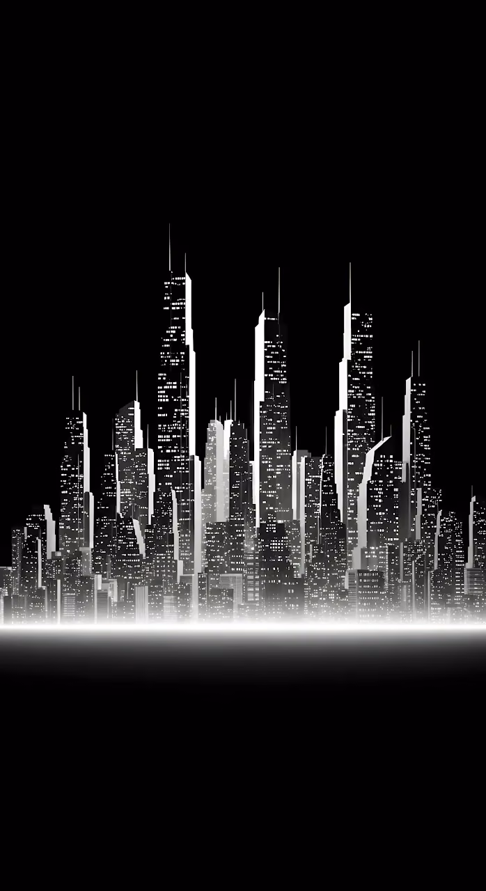 Stark Black and White Cityscape Silhouette Art - Free Mobile AMOLED Wallpaper Background