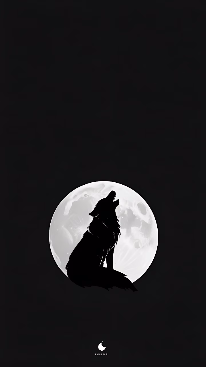 Stark Wolf Silhouette Howling at Full Moon, Minimalist Black Art - Free Mobile AMOLED Wallpaper Background
