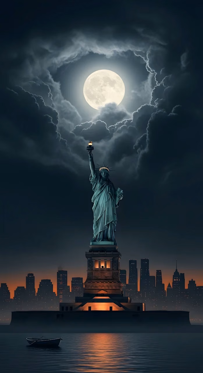 Download Statue of Liberty Under Full Moon and Storm Clouds Wallpaper in Mobile HD Statue of Liberty Under Full Moon and Storm Clouds - Free Mobile AMOLED Wallpaper Background