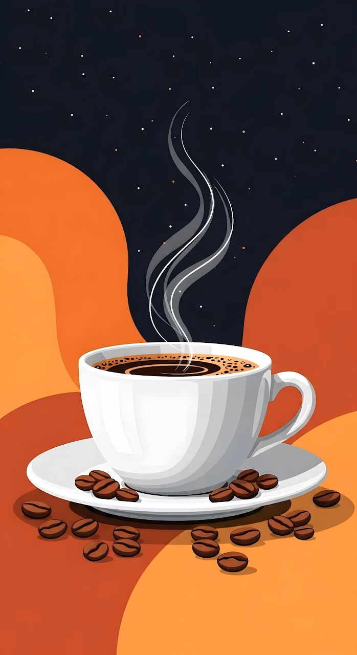 Steaming Coffee Cup Abstract Minimalist Illustration - Free Mobile AMOLED Wallpaper Background