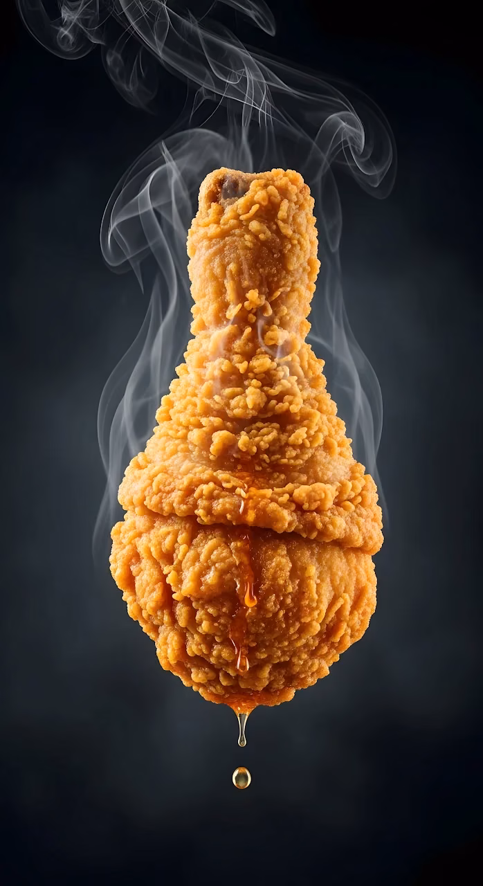Steaming Golden Fried Chicken Drumstick Dark Background - Free Mobile AMOLED Wallpaper Background