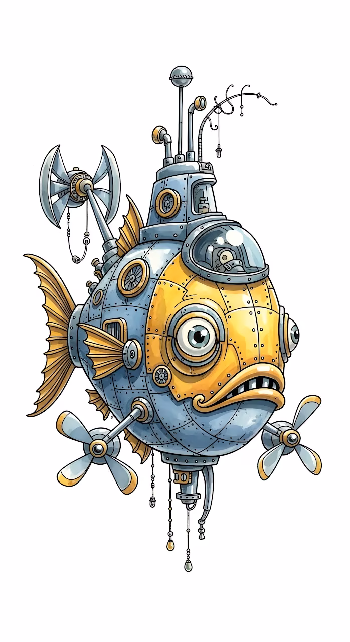 Steampunk Fish Submarine with Mechanical Details - Free Mobile AMOLED Wallpaper Background