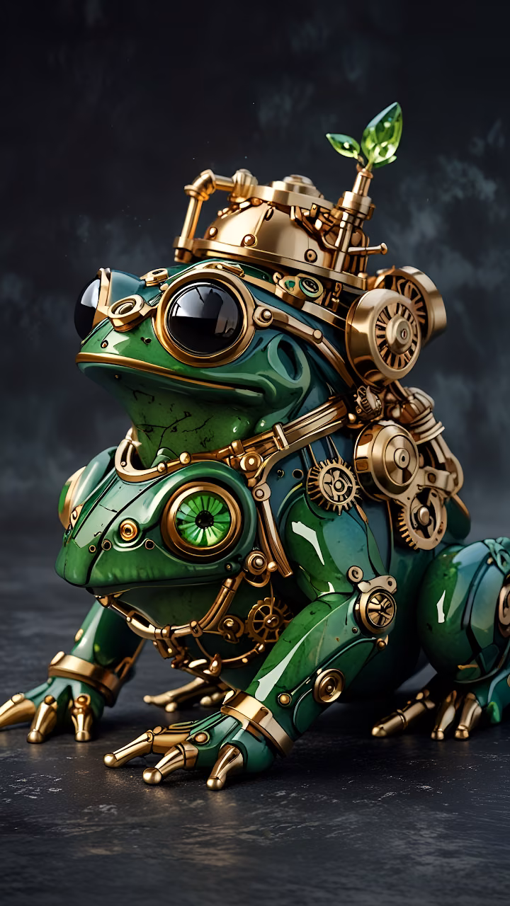 Download Steampunk Mechanical Frog Brass Gearwork Sculpture Wallpaper in Mobile HD Steampunk Mechanical Frog Brass Gearwork Sculpture - Free Mobile AMOLED Wallpaper Background