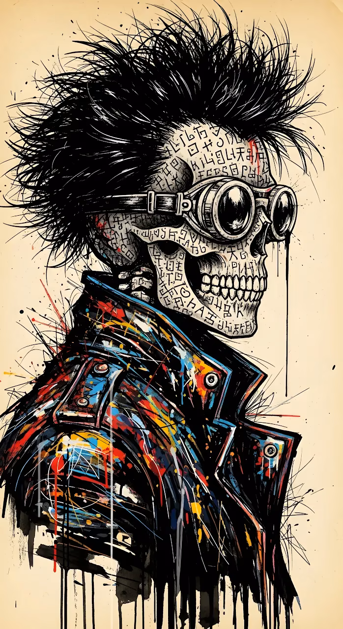 Steampunk Skull Graffiti Art with Spiked Hair and Goggles - Free Mobile AMOLED Wallpaper Background