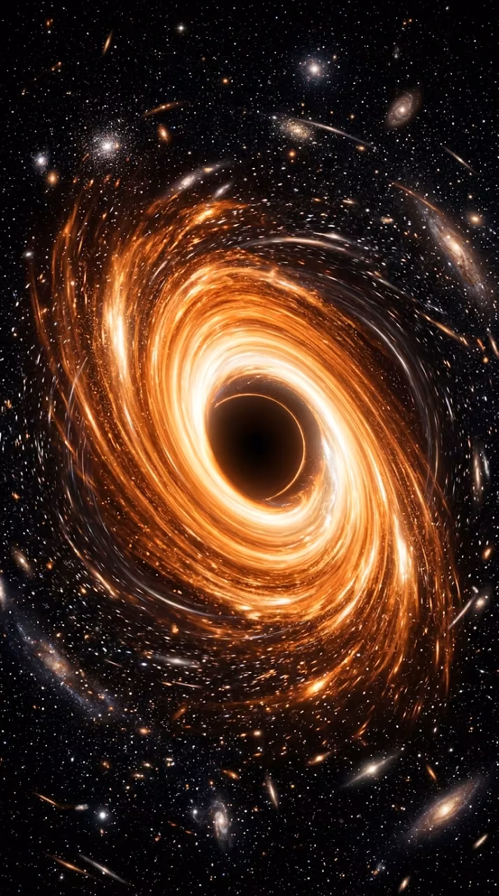 Stellar Black Hole with Glowing Orange Accretion Disk - Free Mobile AMOLED Wallpaper Background